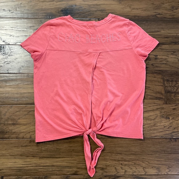 aerie tie back coral T shirt size small - Picture 1 of 10